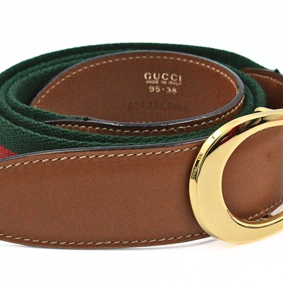Iconic Authentic Gucci Green Red Classic Fabric Leather Vintage G Buckle Belt main image 6